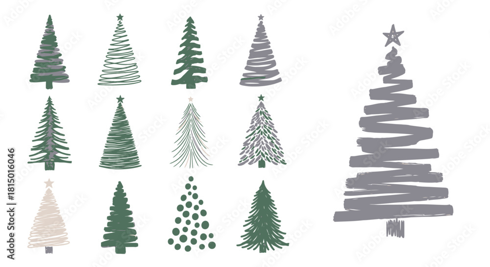Fototapeta premium Collection of Christmas Tree Illustrations for Holiday Designs.