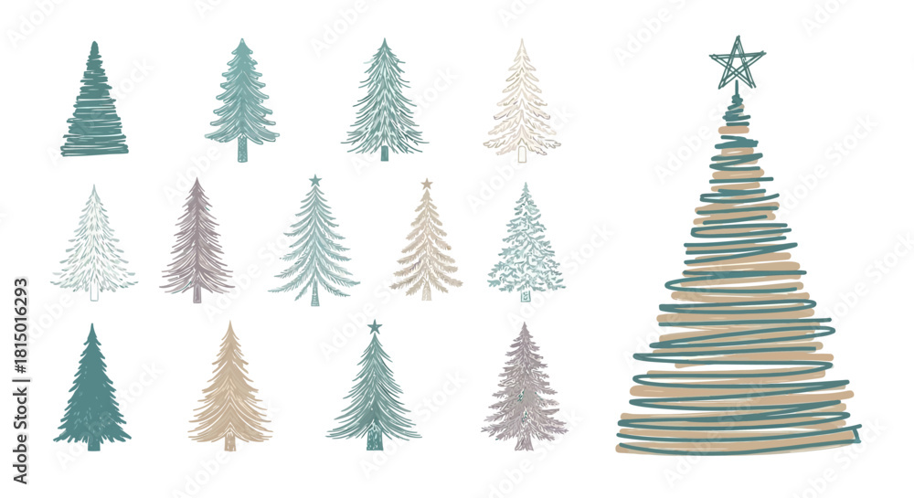 Obraz premium Collection of Christmas Trees - Festive Holiday Season Designs.