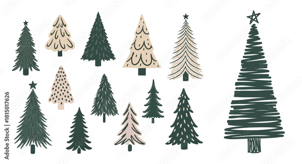 Obraz premium Collection of Stylized Christmas Trees for Holiday Decor.