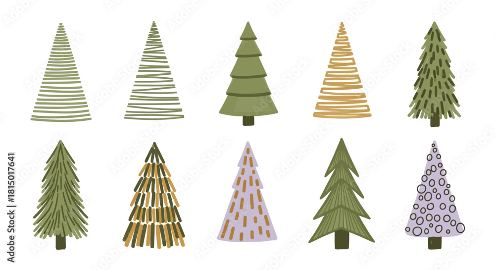 Obraz premium Collection of Stylized Christmas Trees for Holiday Decorations.