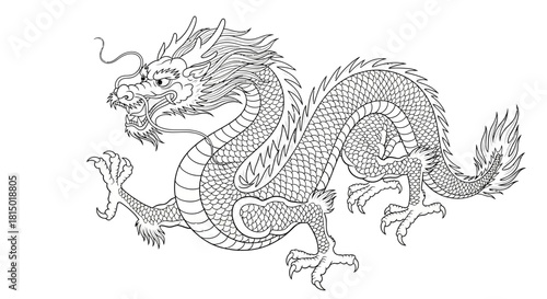 Detailed Line Art Depiction of a Traditional Chinese Dragon.