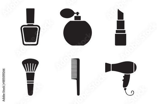 Collection of black silhouette beauty and cosmetic icons