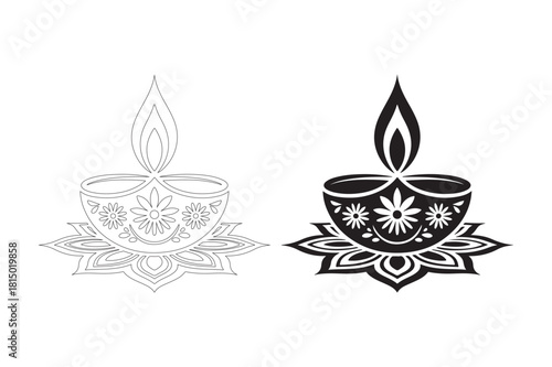 Decorative diya oil lamp with intricate patterns and floral design