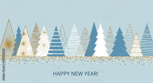 Festive New Year Trees in Blue and White.
