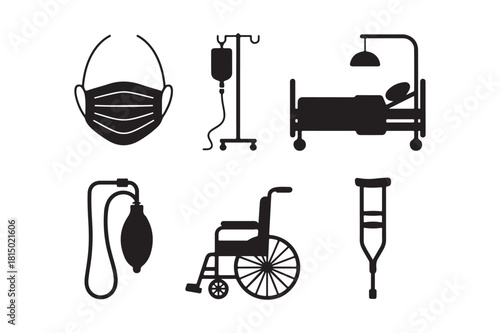 Medical equipment icons for healthcare and hospitals