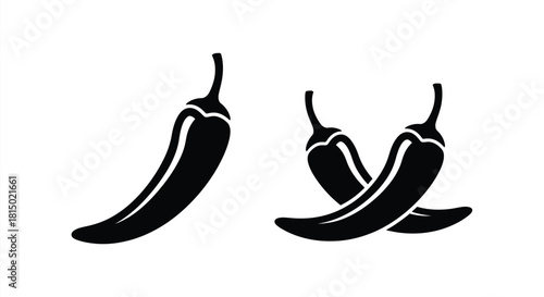 A simple black and white illustration of three chili peppers
