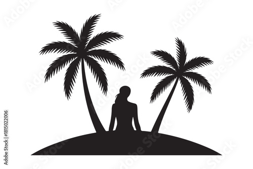 Silhouette of a woman under palm trees on a tropical island