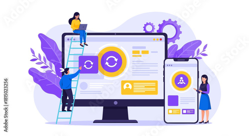 Team Developing Responsive Website and Mobile App Interface.