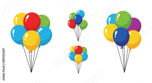 Colorful balloon bunches create a festive and cheerful celebration atmosphere