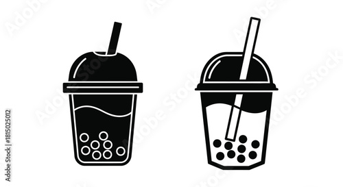 Two black and white bubble tea icons with straws a simple graphic