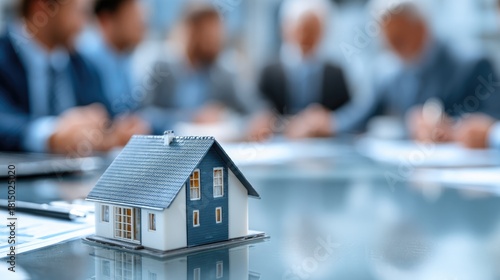 Miniature House Model on Office Table During Real Estate Meeting