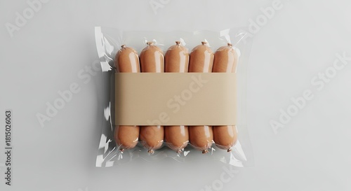 Fresh sausage pack on white background with blank label mockup