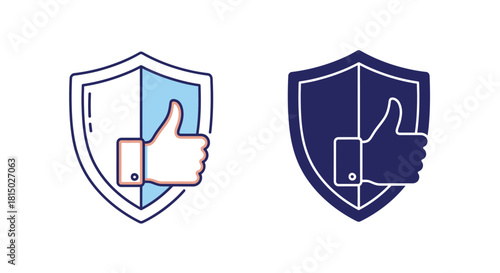 Shield icons with thumbs up symbol representing approval and security concepts