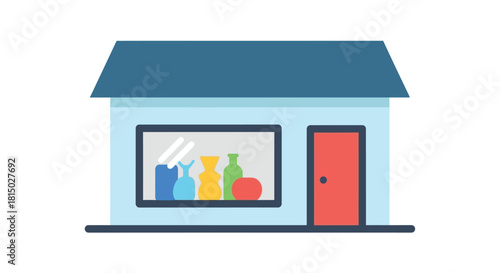Simple illustration of a small storefront with pottery in the window
