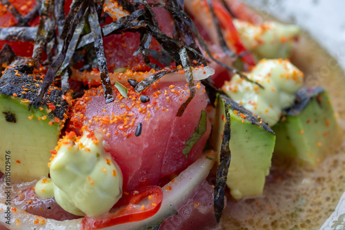 traditional Peruvian food, Nikkei tuna ceviche