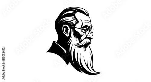 Distinguished Gentleman with Long Beard and Glasses Profile View.