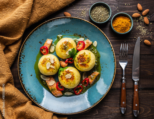 Hałuski (potato dumplings) with trout
