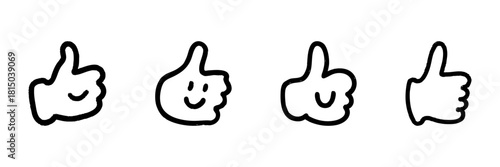 Thumbs Up Hand Gesture Line Icon Set In Doodle Style. Positive Feedback, Approval, And Agreement Outline Sketch Collection. Hand Drawn Isolated Vector Illustration