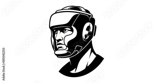 Boxer with Headgear: Intense Focus and Determination.