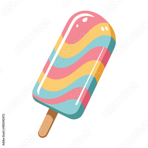Colorful popsicle isolated on a refreshing frozen treat with rainbow stripes, perfect for a hot summer day, offering a sweet and icy delight