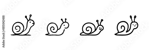 Cute Snail Line Icon Set In Doodle Style. Slow Movement, Patience, And Nature Symbolism Outline Sketch Collection. Hand Drawn Isolated Vector Illustration
