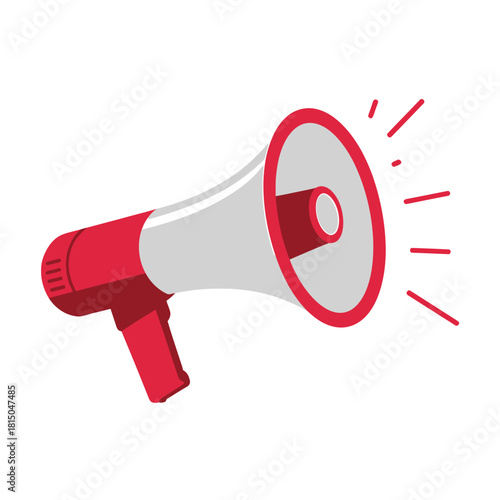 A vibrant red and white megaphone isolated on, poised to amplify a message with its dynamic design and symbolic representation of communication