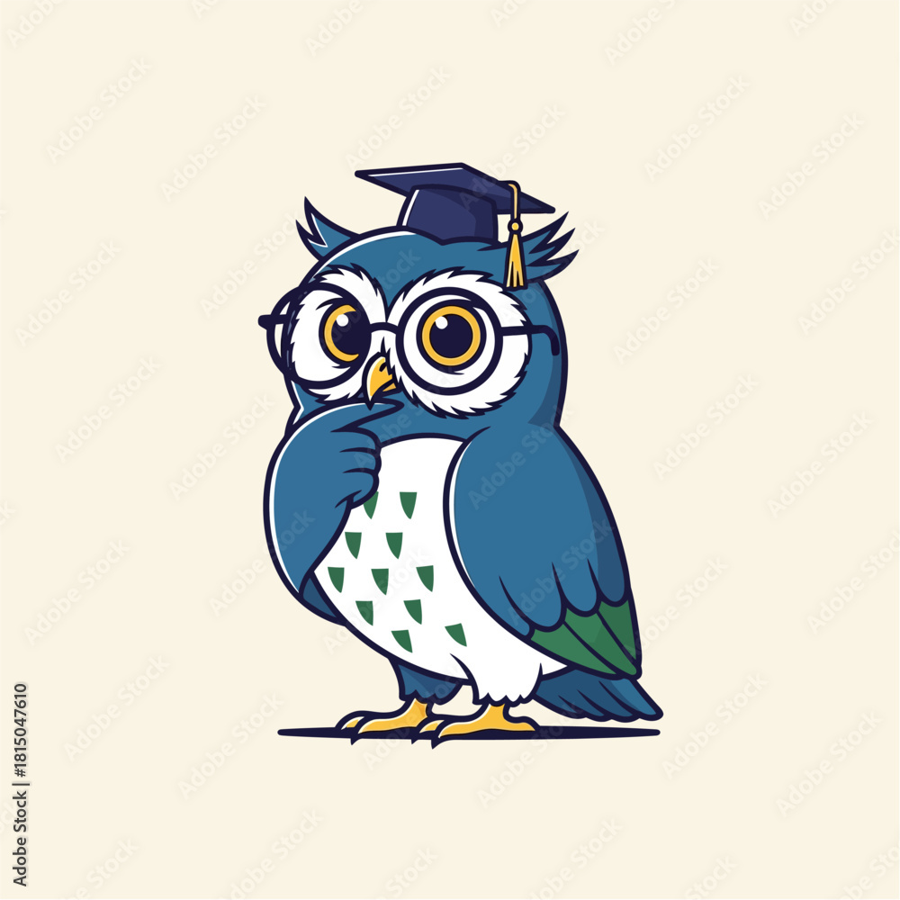 Fototapeta premium Smart Owl Scholar with Glasses Illustration