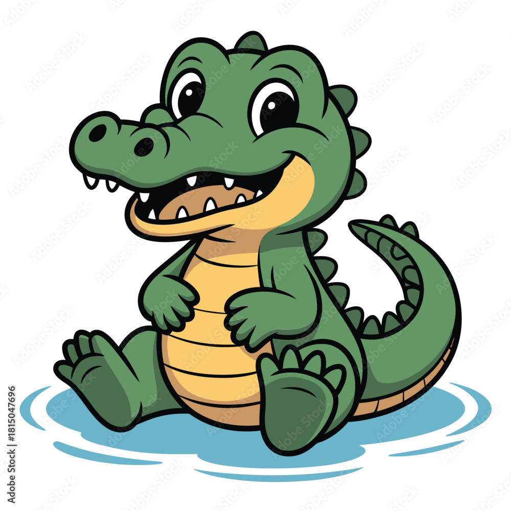 Naklejka premium Illustration of a cute baby alligator sitting and smiling, isolated on, perfect for childrens books and educational materials
