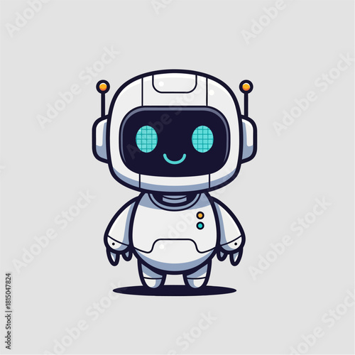 Adorable White Robot Mascot with Smiling Face