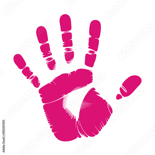 Pink handprint isolated on, a vibrant symbol of childhood creativity, artistic expression, and playful exploration, perfect for projects celebrating art, kids, and community involvement