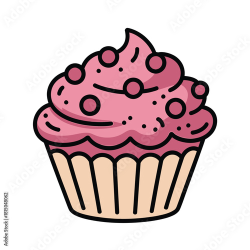A delightful illustration of a pink cupcake with berry toppings, showcasing its sweet and tempting appearance, isolated on