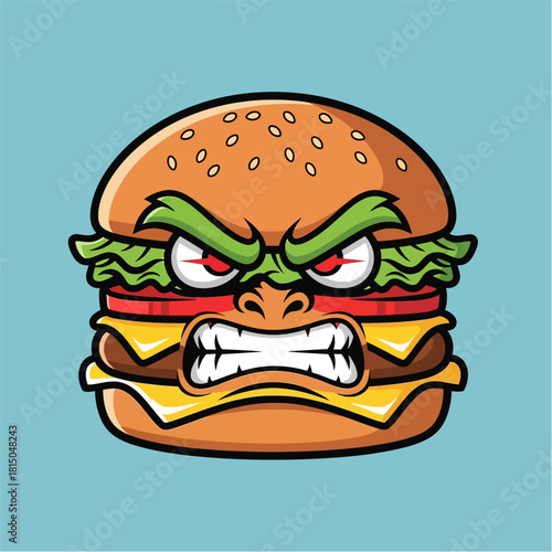 Raging Burger Mascot with Snarl