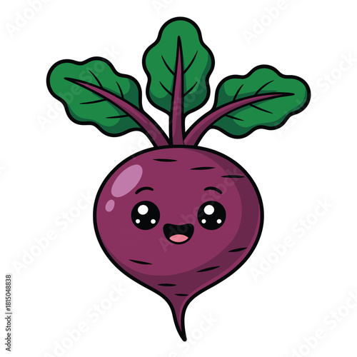 Illustration of a cute beetroot with a smiling face isolated on, a healthy and nutritious root vegetable often used in salads and juices