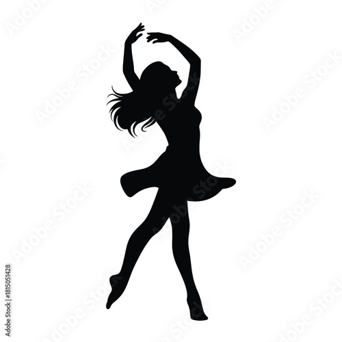 Silhouette of a young woman dancing gracefully with her arms raised, isolated on the dancers pose is dynamic and full of energy