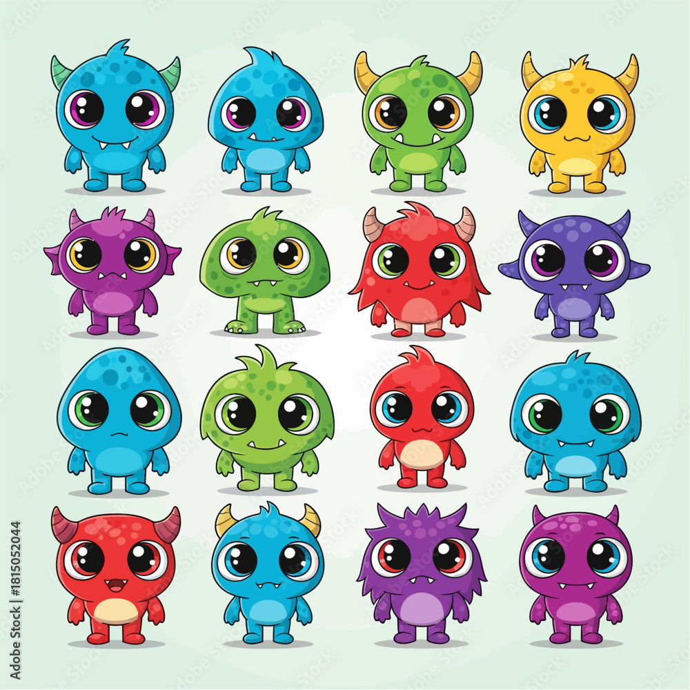 Fototapeta premium Vibrant Cute Cartoon Monster Character Collection