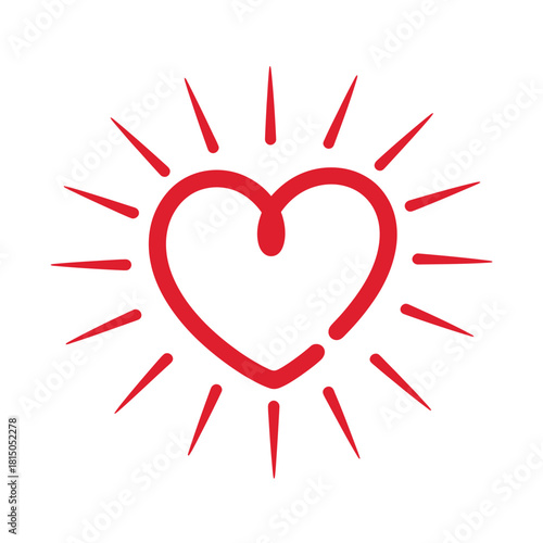 A radiant heart with sunburst rays isolated on, a symbol of love, hope, and positivity for greeting cards and inspirational designs