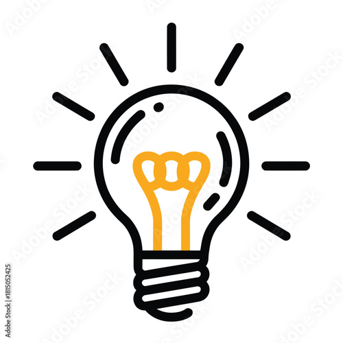 A light bulb with rays, symbolizing a bright idea, inspiration, and innovation isolated on