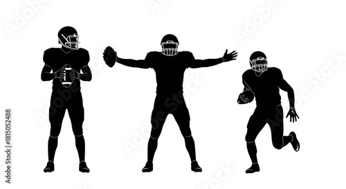 American Football Players in Action Silhouettes on White Background.
