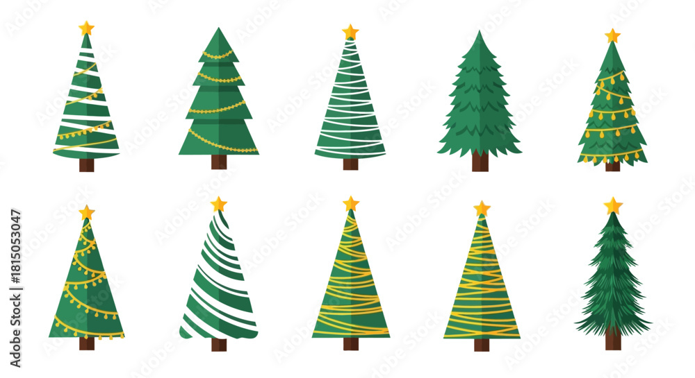 Obraz premium Collection of Festive Christmas Trees with Decorations and Star Toppers.