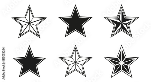 Collection of Hand-Drawn Star Illustrations with Various Fill Styles.
