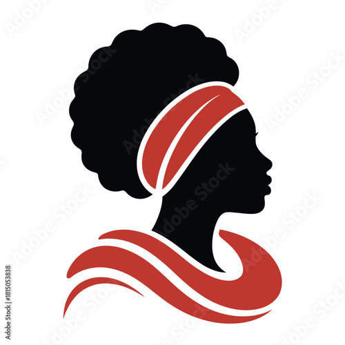 A striking silhouette of an african american woman with an afro and elegant head wrap, isolated on, showcasing beauty and cultural pride