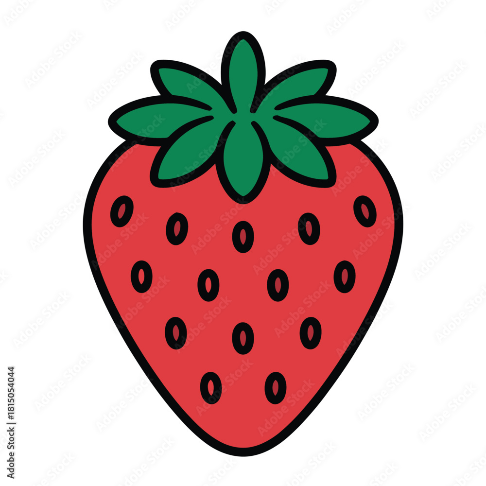 Obraz premium Illustration of a ripe strawberry with green leaves and red skin isolated on, perfect for summer themed designs and healthy eating concepts