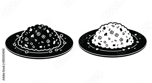 Two servings of onigiri japanese rice balls presented on circular plates