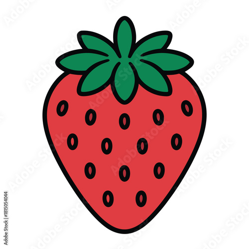 Illustration of a ripe strawberry with green leaves and red skin isolated on, perfect for summer themed designs and healthy eating concepts