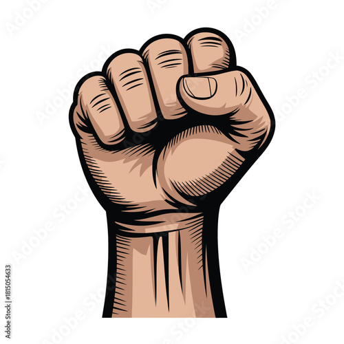 Illustration of a clenched fist isolated on, symbolizing strength, resistance, or unity in a simple and bold design, perfect for various themes