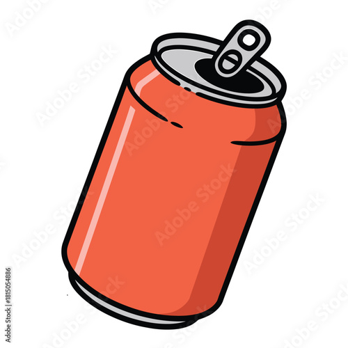 Illustration of a vibrant red soda can, isolated on, showcasing its sleek design and refreshing appeal, perfect for quenching thirst on a hot day