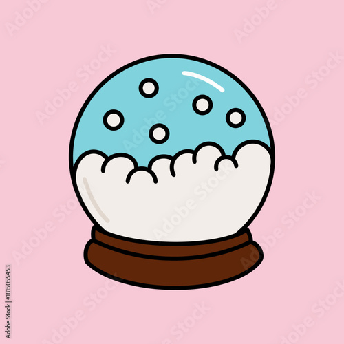 Minimalist Snow Globe Vector Icon. Empty Glass Ball on Pink Background. Winter Holidays Mockup for Christmas and New Year Design Elements