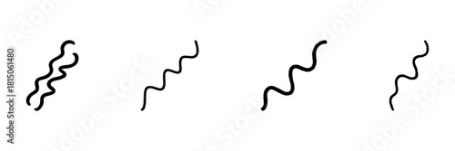 Wavy Line Icon Set In Doodle Style. Abstract Design Elements For Creative Projects And Artistic Illustrations. Hand Drawn Isolated Vector Illustration