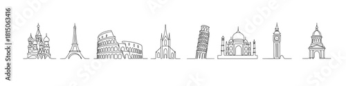 Iconic global landmarks in minimalist linear style