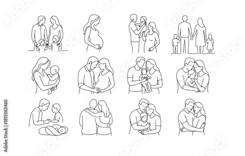 Family connections: minimalist line art of parenthood and togetherness